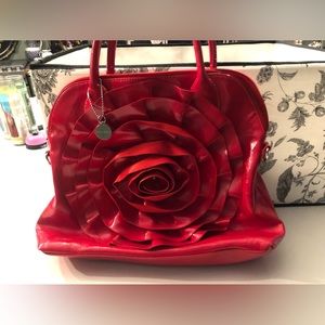 New w/out Tags Big Buddha Red Patent Rose Convertible Handbag